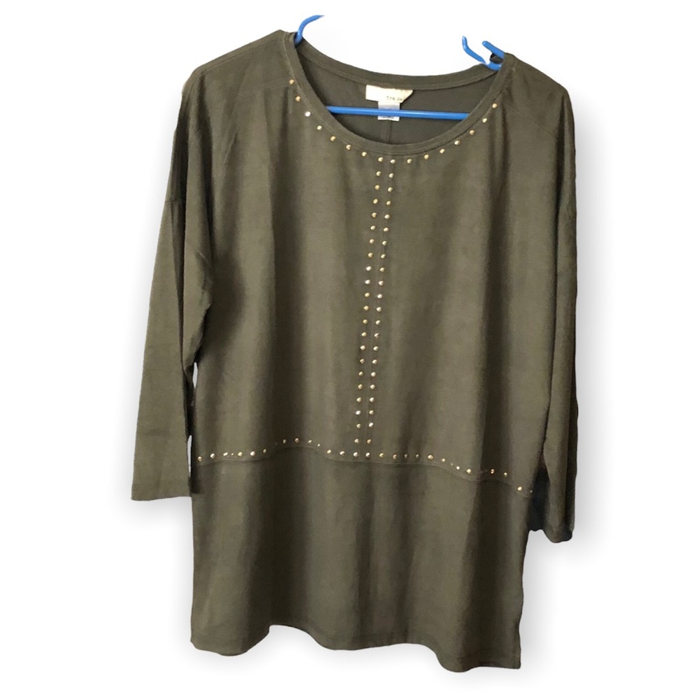 Tru Self Military Green Women’s Round‎ Neck, 3/4 Sleeves Top Sz XL